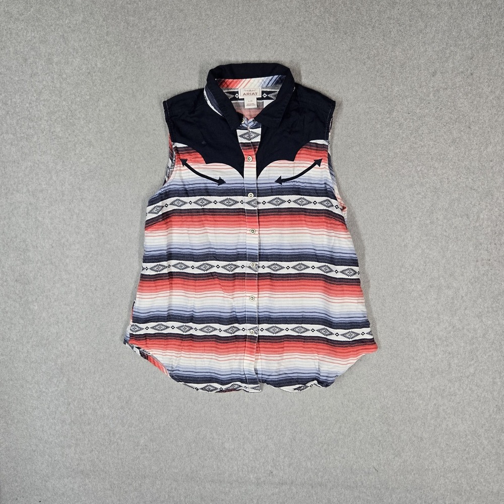 Ariat Women Button Up Shirt L Multicolor Striped Western Collared